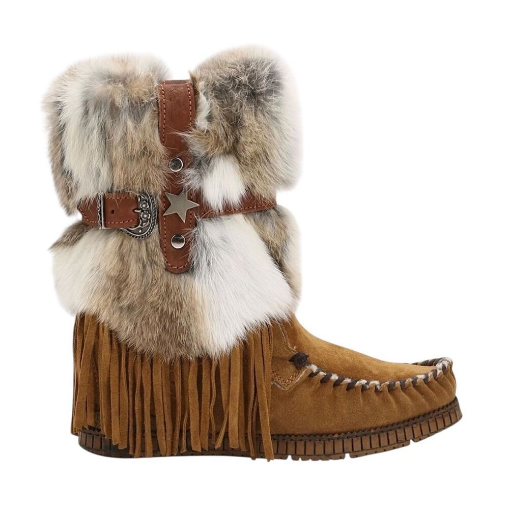 El Vaquero Martha Suede & Rabbit Fur Fringe Boots Size 40